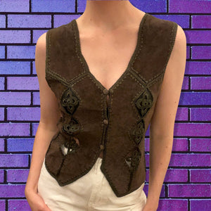 90s Italian Leather and Crochet Vest
