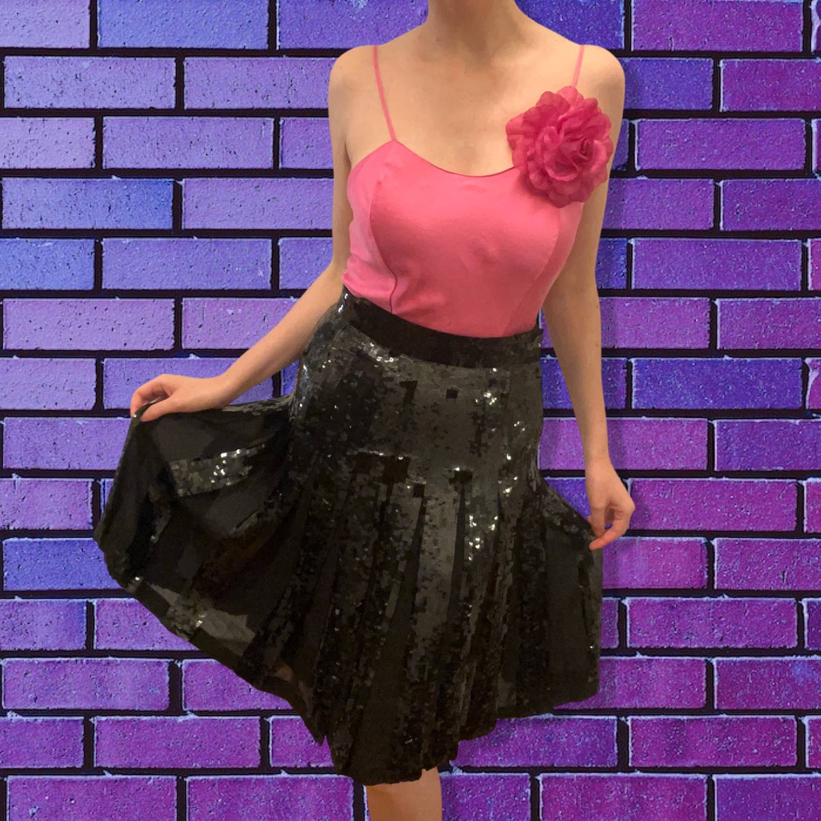 80s Sequin Silk Midi Skirt