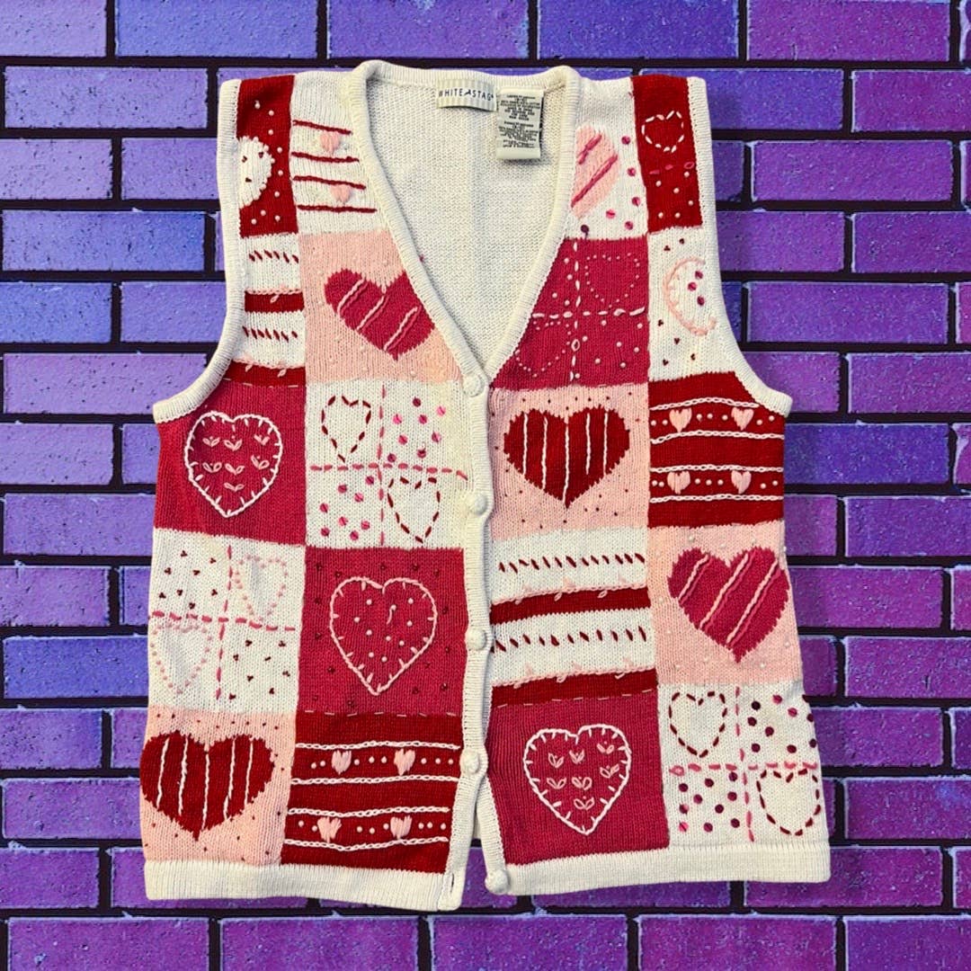 90's Patchwork Heart Sweater Vest